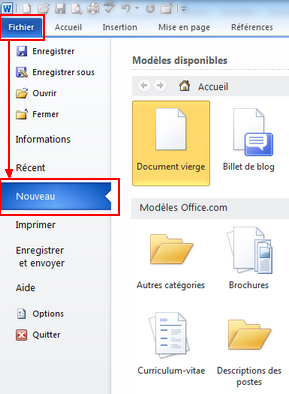 Menu nouveau