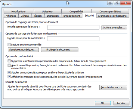 Mot de passe Word 2003
