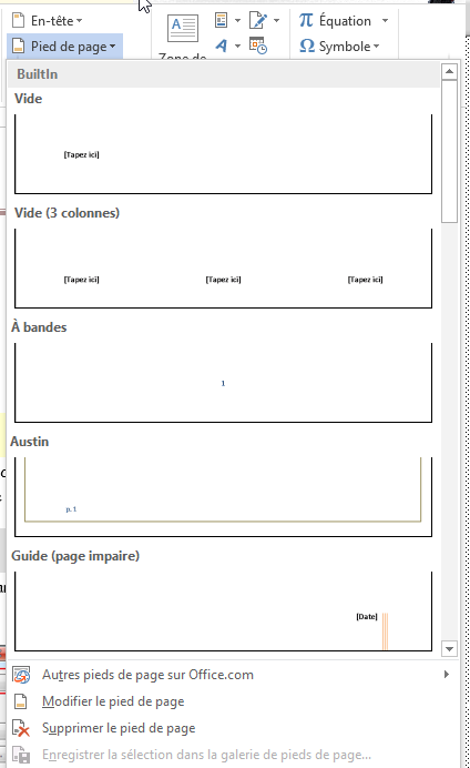 Pied de page Word 2013