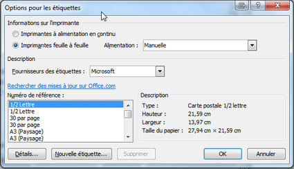 Options étiquettes