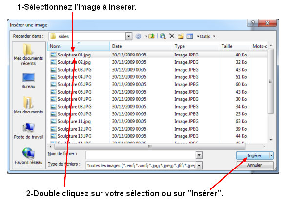 Choix de l'image à insérer