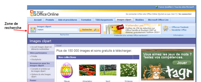 Recherche de clipart sur Office Online