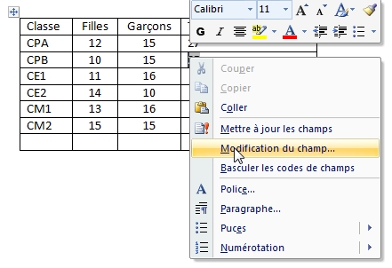 Modifier champ