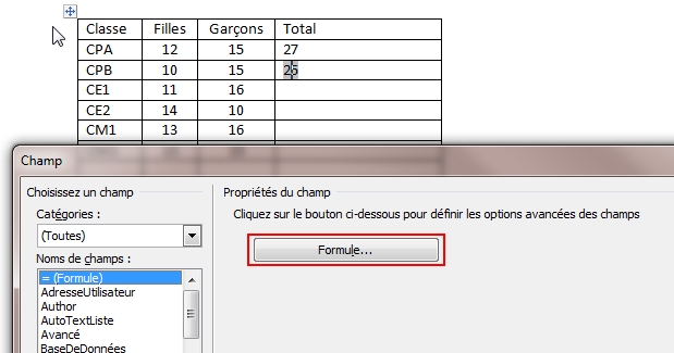 Modification de champ