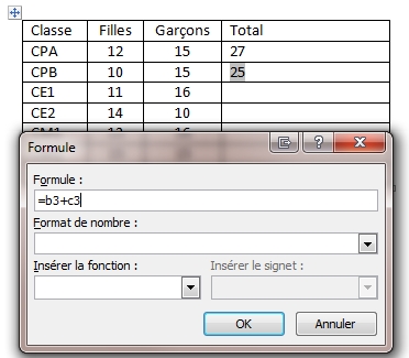 Modifier formule